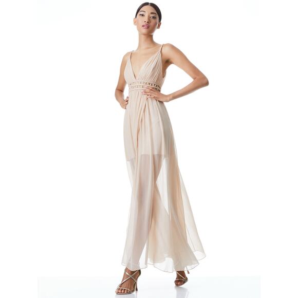 Alice and Olivia Rya Nude Silk Braided Cut Out Sheer Draped Maxi Dress size 10 - Picture 11 of 11